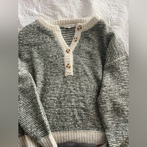 Green and white cardigan sweater